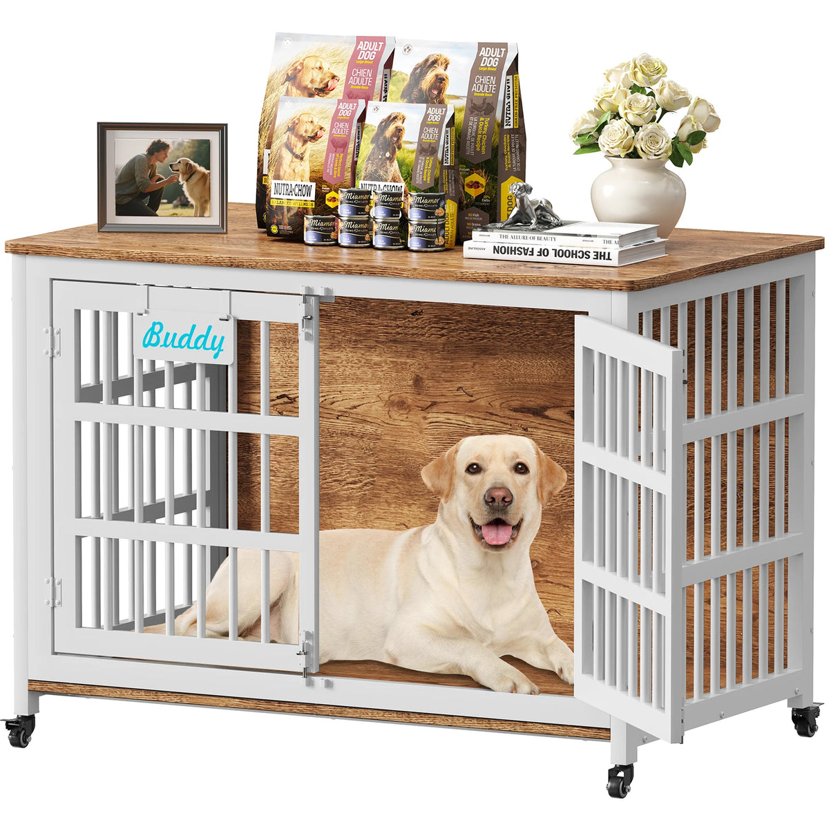 Dog Crate Furniture with Casters, TV Stand Design