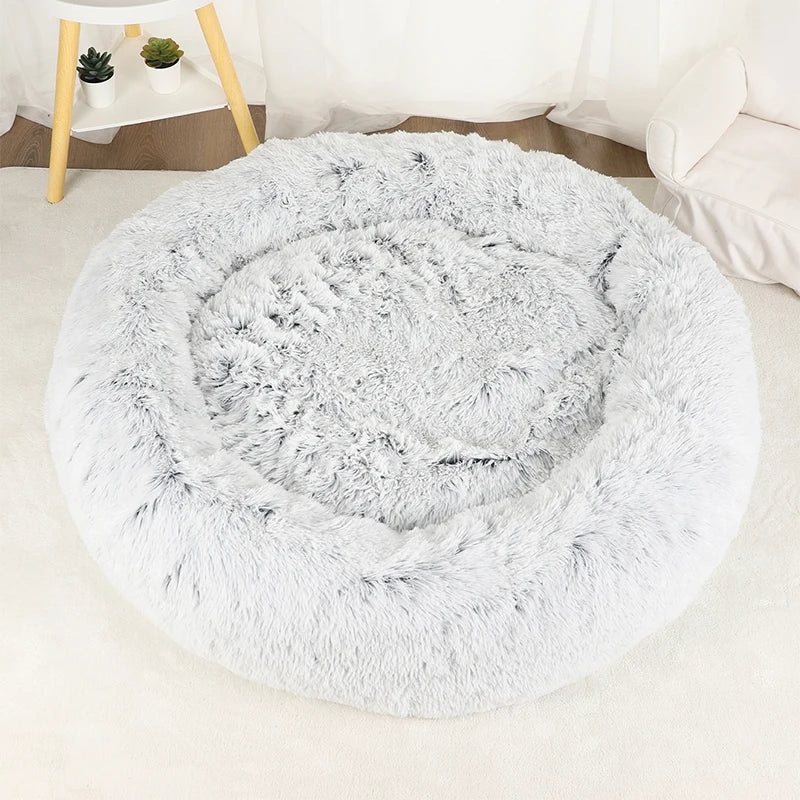 Fluffy Donut Dog Bed, Round Plush Bed for Small to Large Dogs