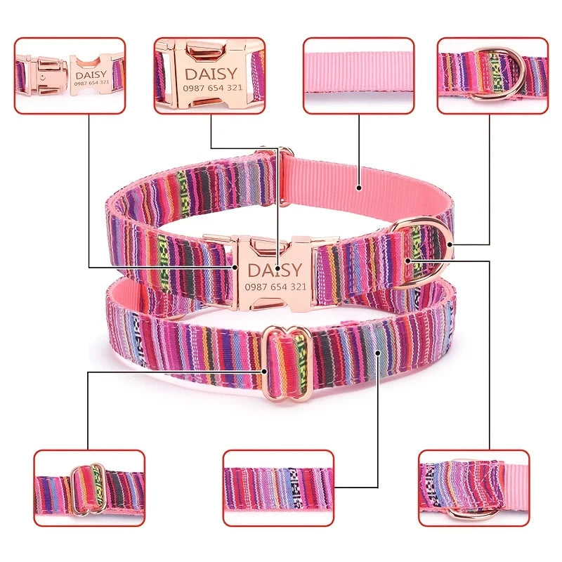 Personalized Dog Collar with Engraved Name and Phone Buckle