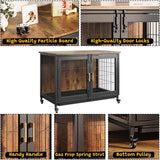 37.5in Wooden Dog Crate Furniture with Locking Wheels