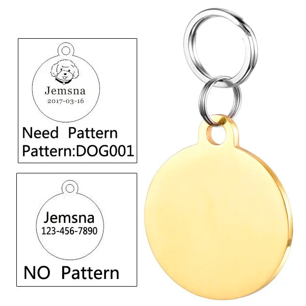 Engraved Dog ID Tag, Two-Sided Stainless Steel Name Tag