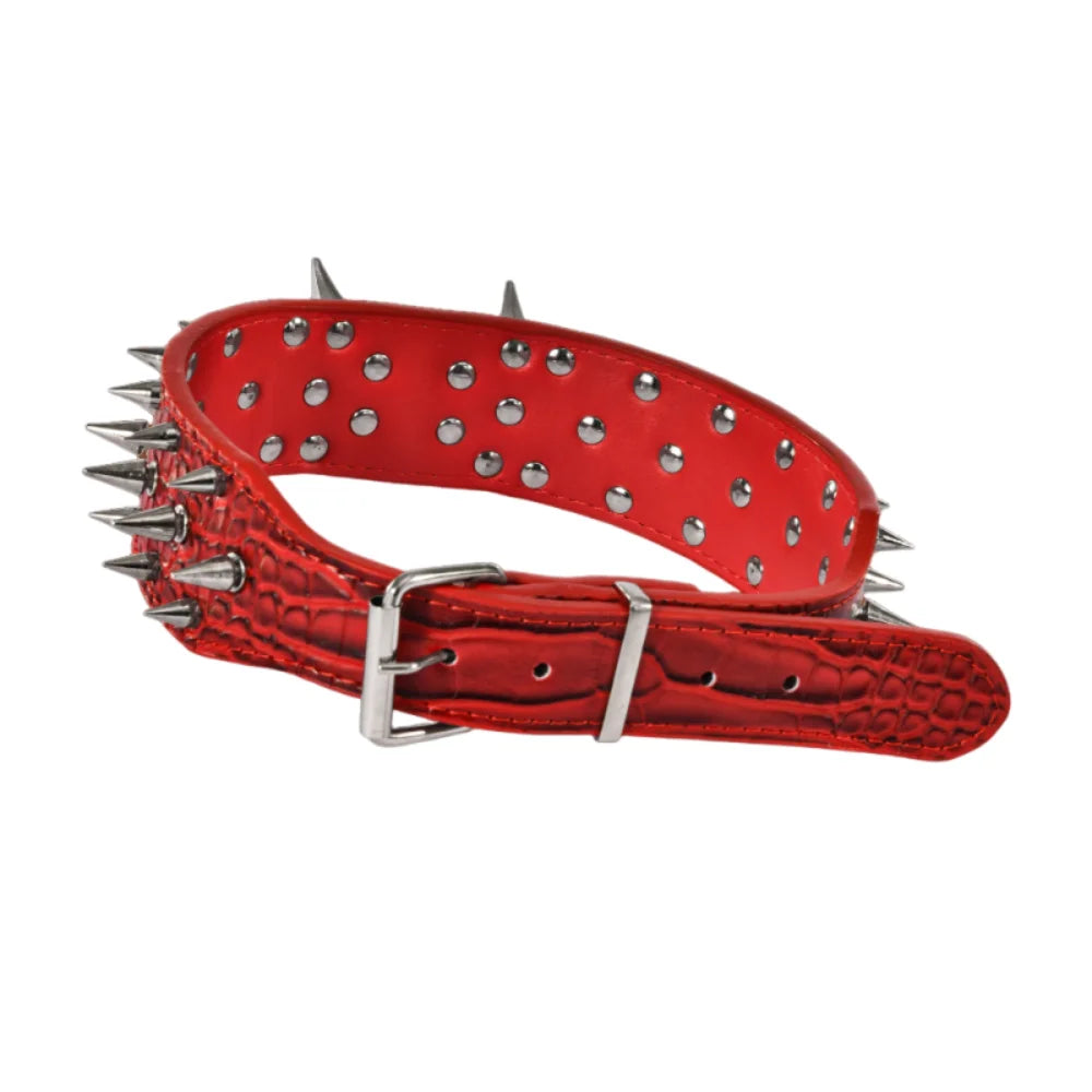 Spiked Dog Collar with Sharp Rivets, Adjustable PU Leather