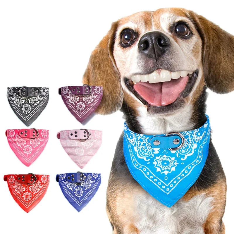 Adjustable Dog Bandana Collar with Reflective Leather