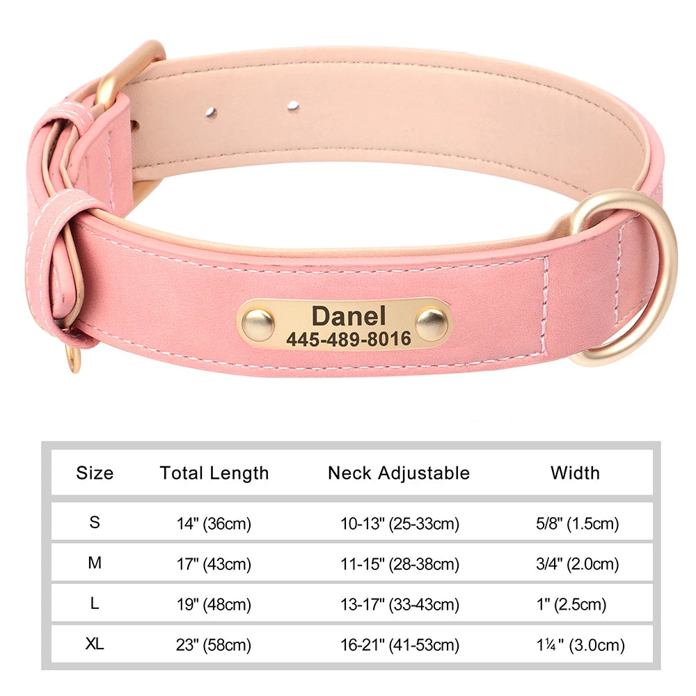 Personalized Dog Collar with Free Engraved ID Tag, PU Leather