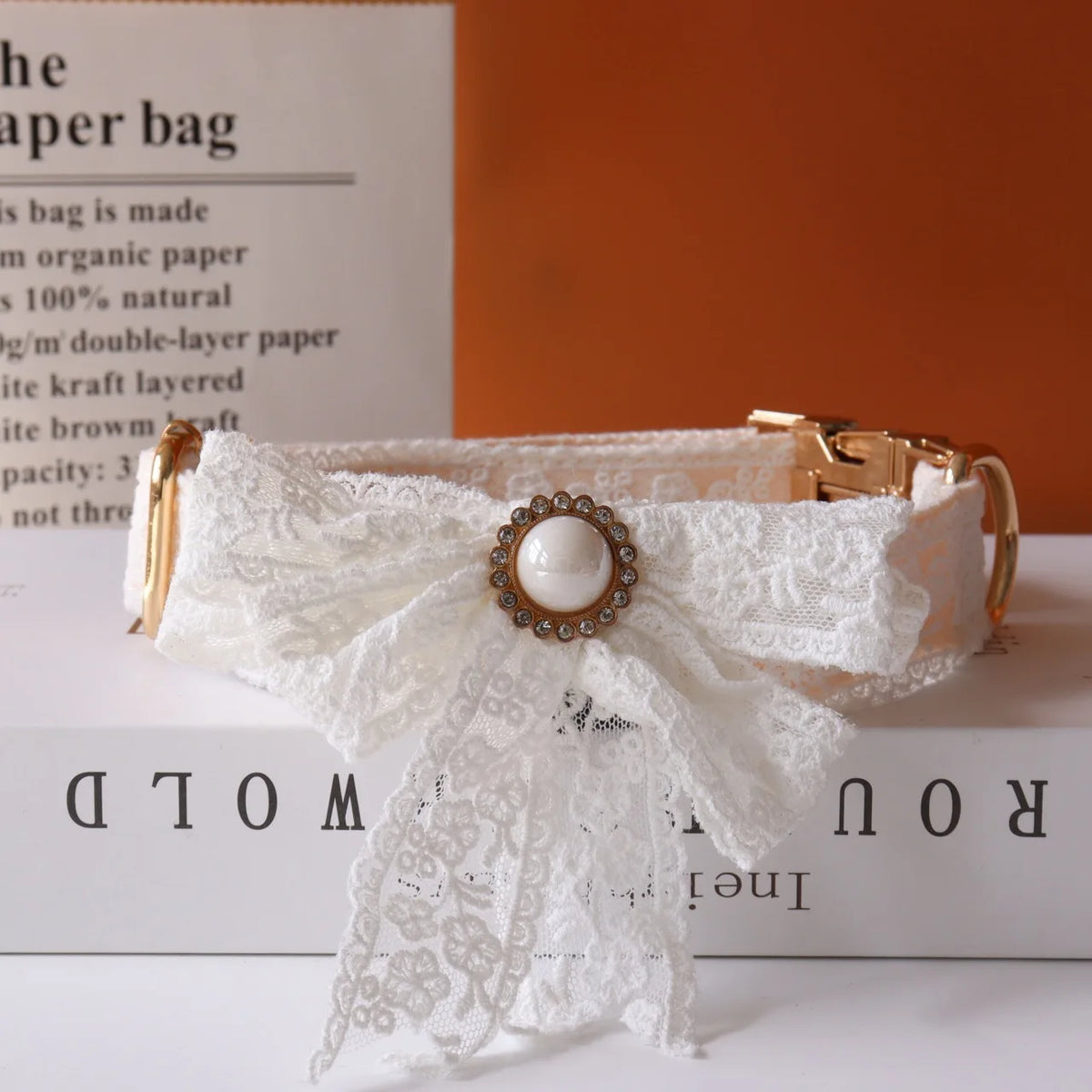 Lace Wedding Dog Collar with Bow and Personalized ID