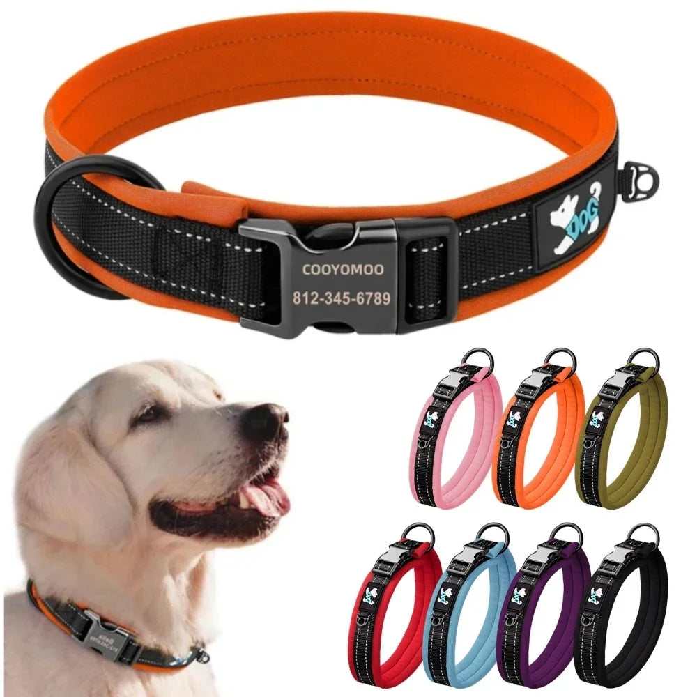 Personalized Collar for Large Dogs with Engraved Name Plate