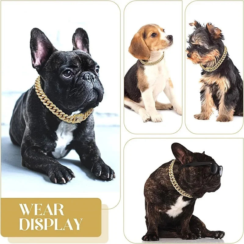 Gold Chain Dog Collar, Stainless Steel Pet Necklace