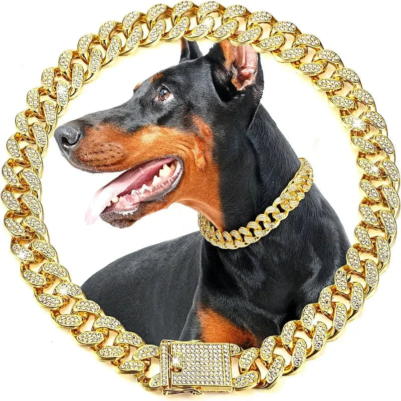 Gold Chain Dog Collar, Stainless Steel Pet Necklace