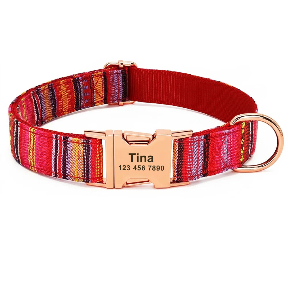 Personalized Nylon Dog Collar with Engraved Name and Metal Buckle