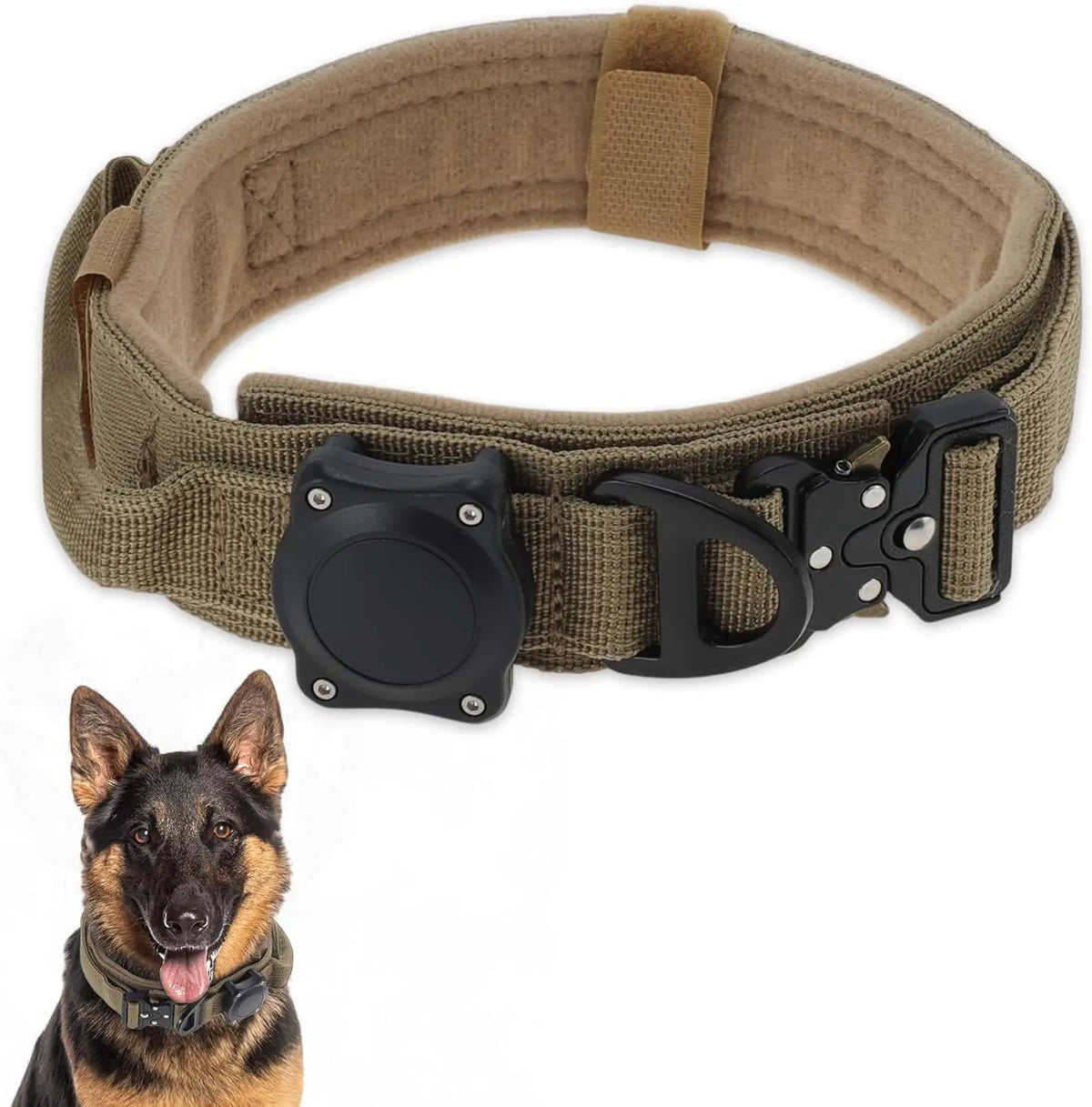 Tactical Dog Collar with Control Handle and AirTag Holder, M to XL