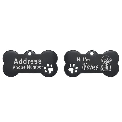 Engraved Bone Dog ID Tag, Personalized Stainless Steel Tag