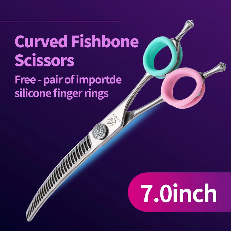 Curved Dog Grooming Thinning Shears, 7.25 Inch Japanese 440C