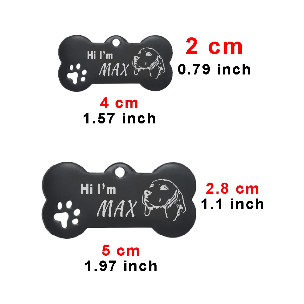 Engraved Bone Dog ID Tag, Personalized Stainless Steel Tag
