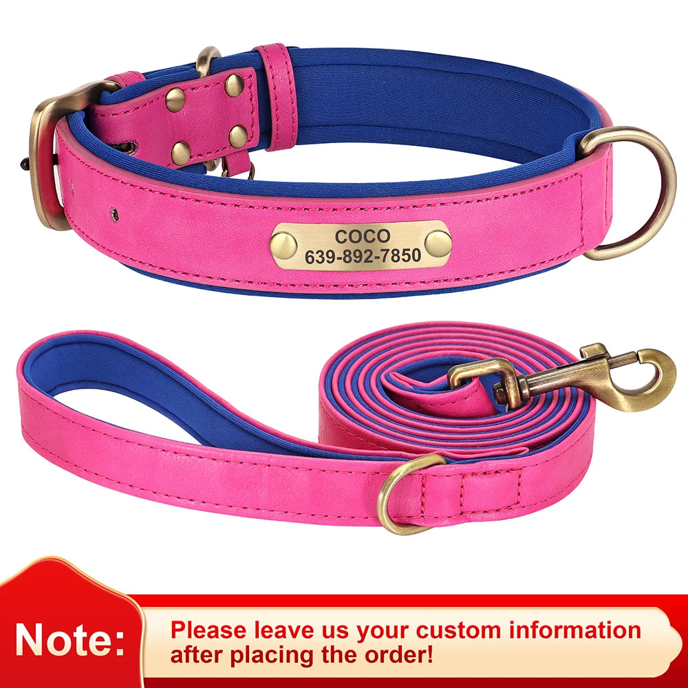 Personalized Leather Dog Collar with Engraved Nameplate, Pin Buckle