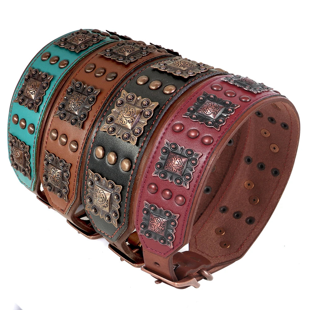 Genuine Leather Dog Collar and Leash Set for Large Dogs