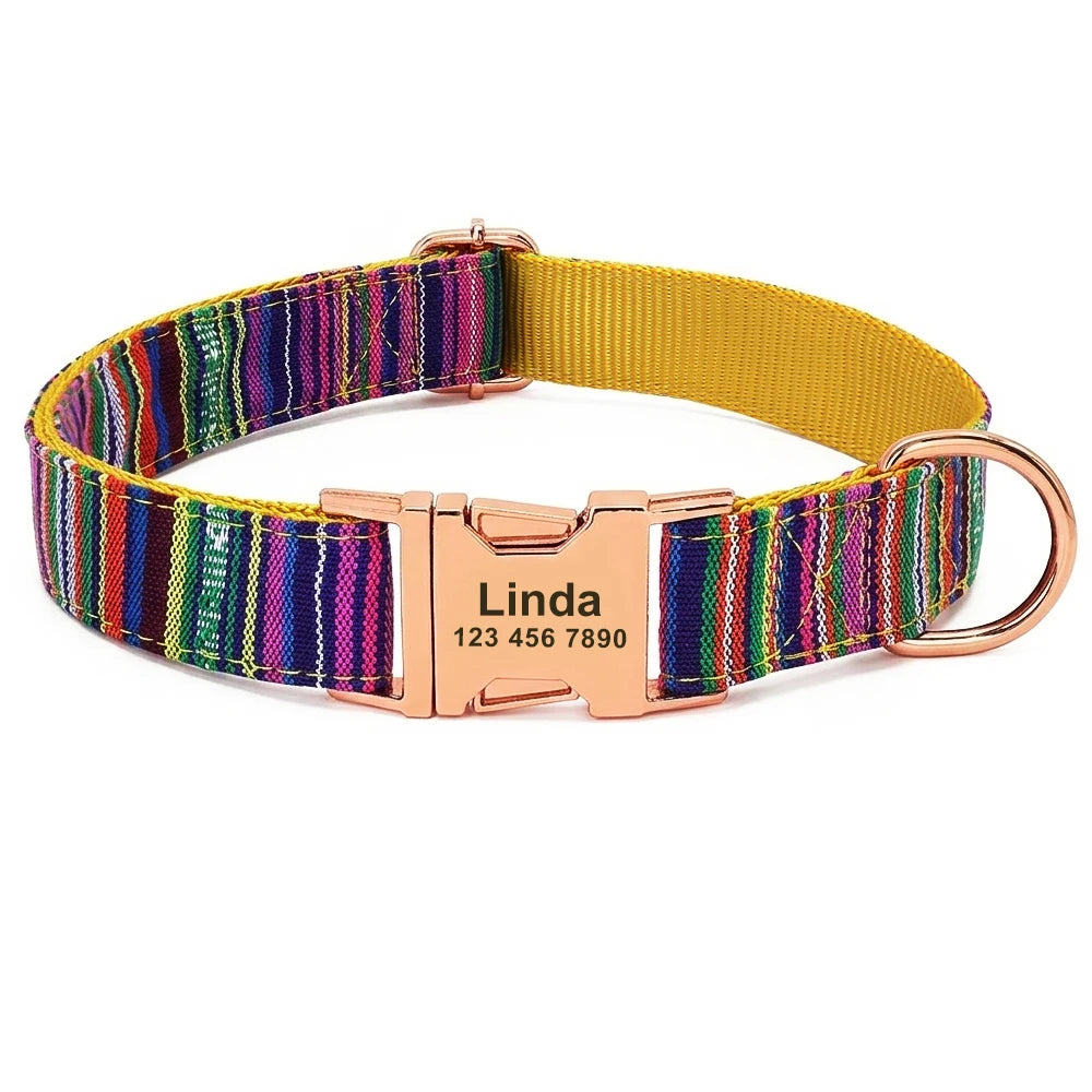 Personalized Nylon Dog Collar with Engraved Name and Metal Buckle