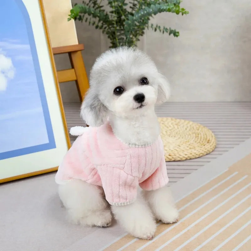 Fleece Dog Hoodie for Small Dogs, Warm Plush Striped Pullover