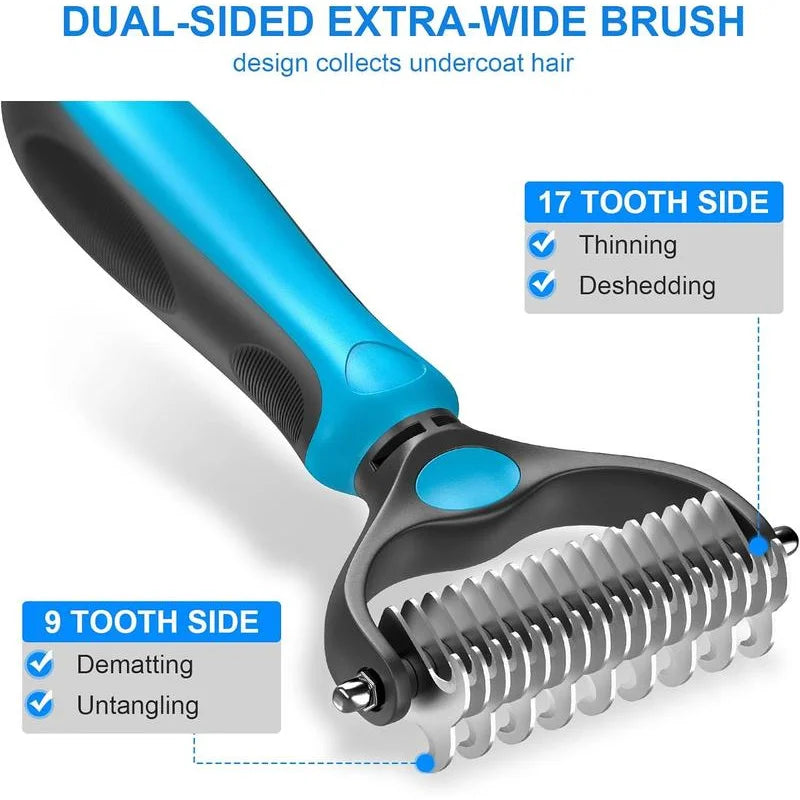 2-in-1 Dematting and Deshedding Rake for Dogs and Cats