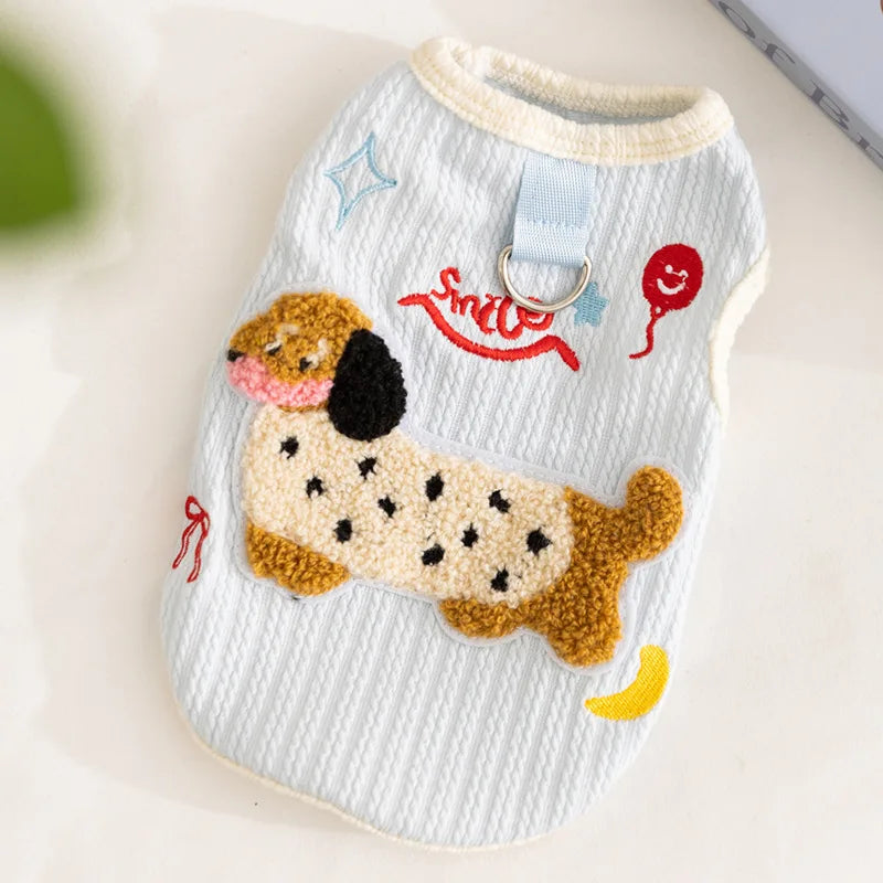Strawberry Print Dog Shirt with Ruffle Collar for Small Dogs and Cats
