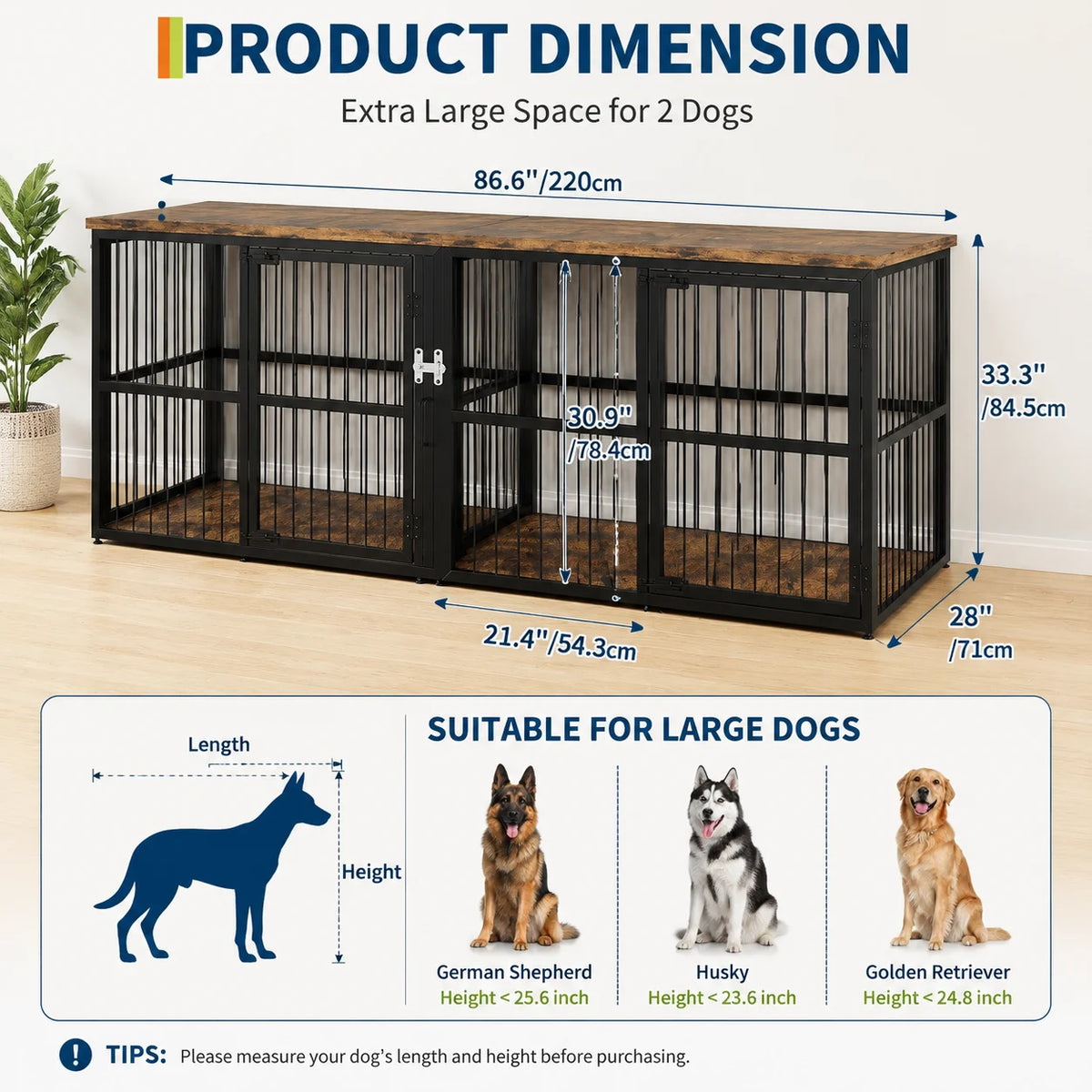 87 Inch Double Dog Crate Furniture with Divider